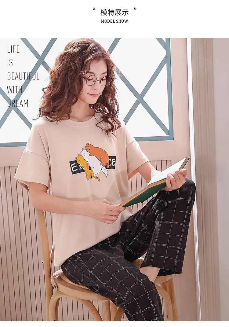 Пижамы с героями мультфильмов; женская пижама; mujer invierno; домашняя одежда; большие размеры; розовая футболка с короткими рукавами и принтом; брюки; 2 шт