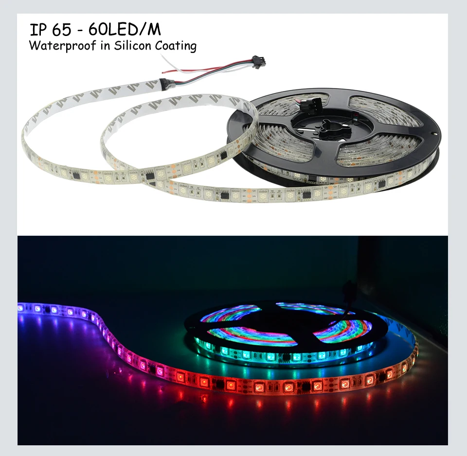 Светодиодная лента WS2811 SMD 5050 RGB Dream Color 30 60 светодиодов/м IP65/67 водонепроницаемая