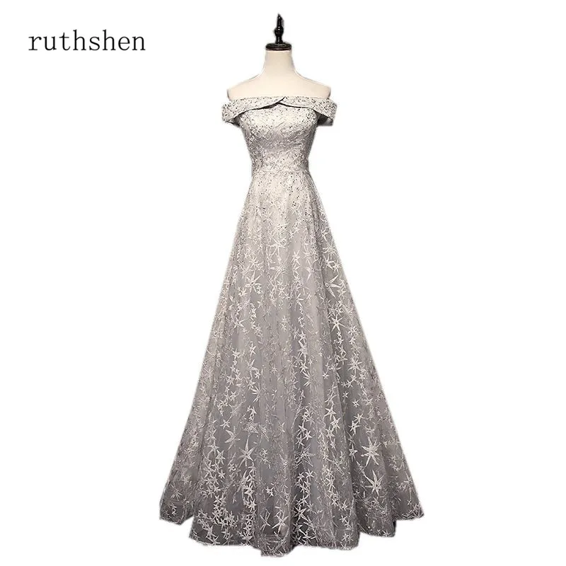 Ruthshen изящный, темно-синий красные платья подружки невесты трапециевидной формы с открытыми плечами Bling блестящее кружевное платье, платье на свадьбу, платье для гостей