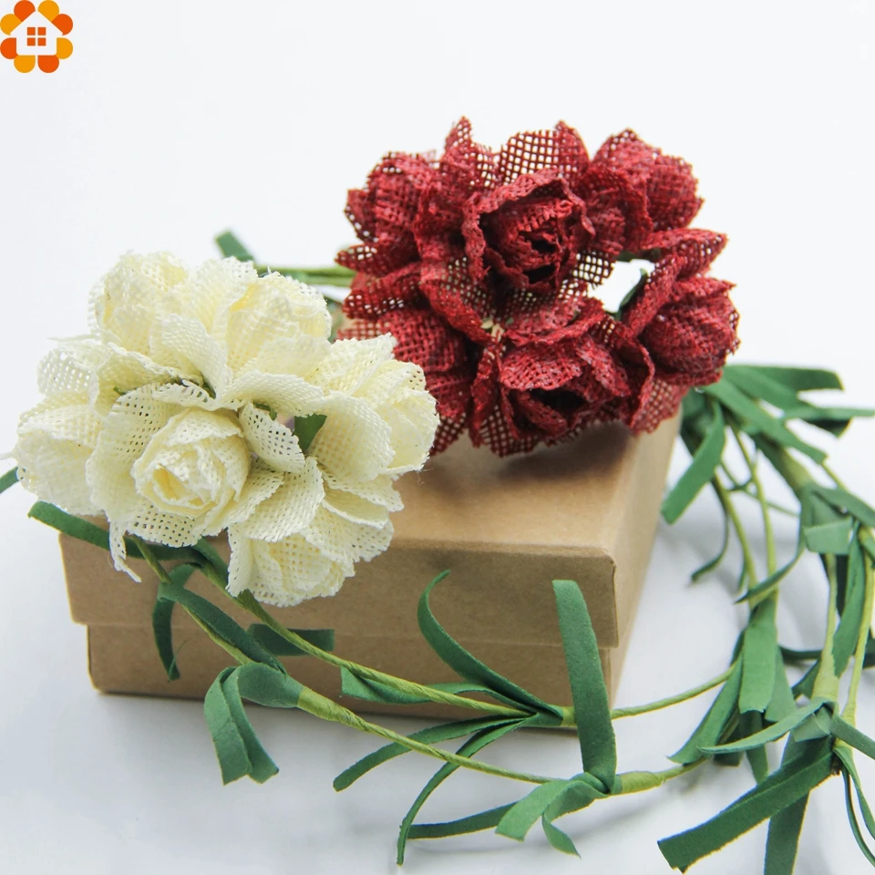 Искусственные джутовые розы 6 шт. букет из искусственных цветов для дома свадьбы