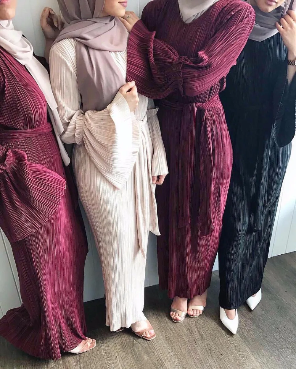 Модные Стрейчевые мусульманские плиссированные халаты abayas Musulmane Дубаи с