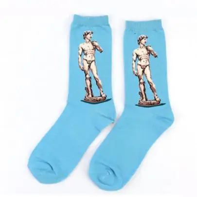 W029 Blue David Осень-зима, новинка, 3D Ретро стиль, художественные носки, унисекс, для женщин и мужчин, забавные, новинка, звездная ночь, винтажные носки, масляные, счастливые носки, хит - Цвет: W029 Blue David