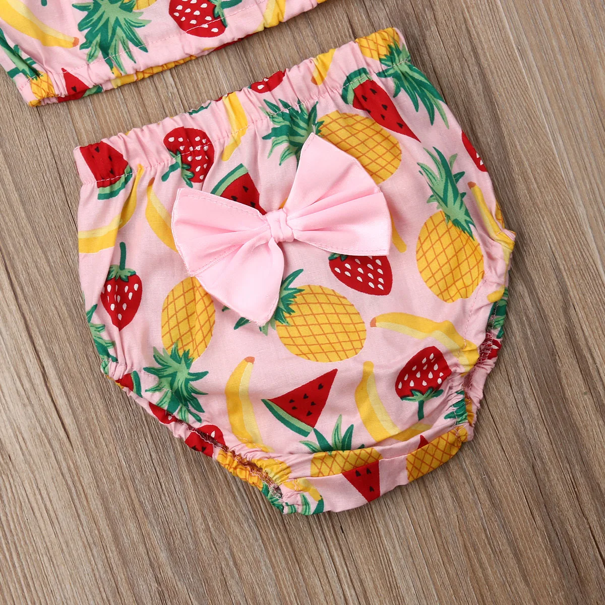 Модные топы с открытыми плечами и принтом фруктов для маленьких девочек шорты