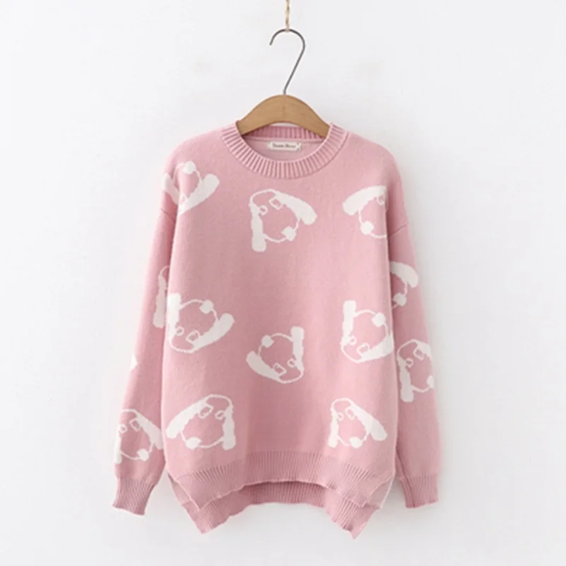 WYNNE GADIS Winter Vintage Thick Loose Jacquard Sweater Long Sleeve O-Neck Collar Knitted Pullovers for Women's Clothing | Женская