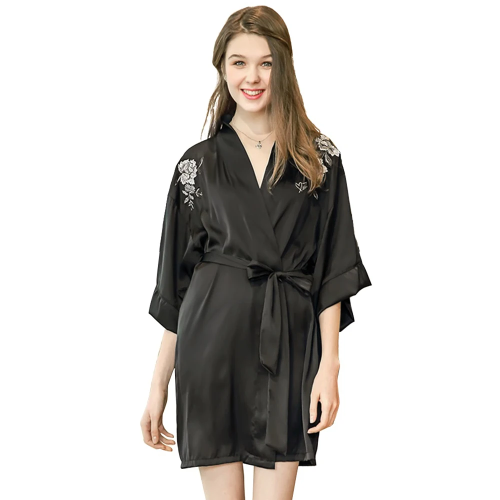 

UNLIMON Womens Sexy Kimono Robe Stain Bathrobe Long Nightgown Half Sleeve Ladies Housecoat Bridesmaid Robes Silk Pyjamas