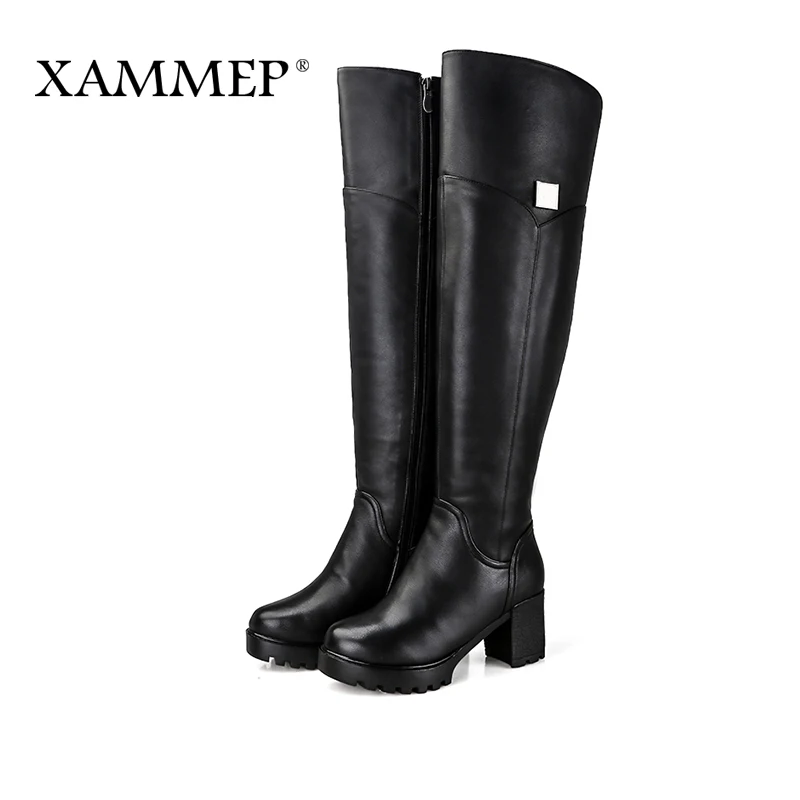 Xammep/Брендовая женская зимняя обувь; ботфорты; женские зимние сапоги из натуральной кожи с натуральным мехом; зимняя обувь; большие размеры