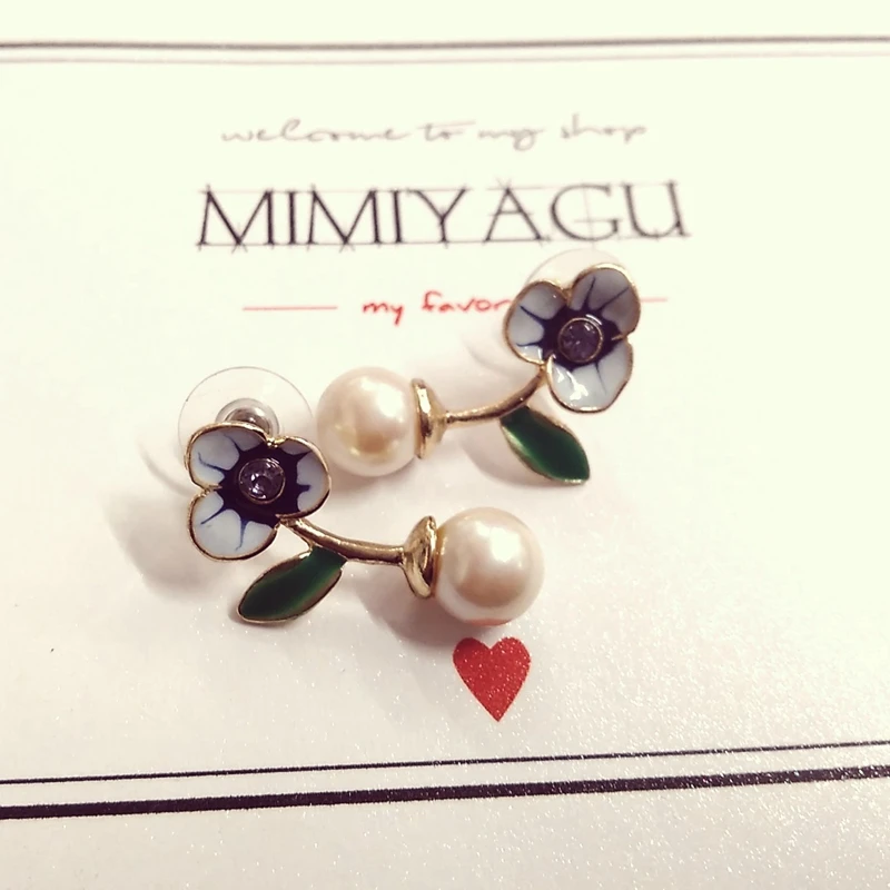 Корейские женские серьги-гвоздики с жемчугом и цветком
