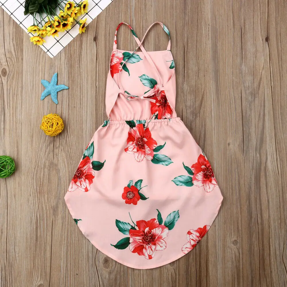 Sleeveless Flower Print Straps Hi Low Princess Dress For Toddler Girls | Детская одежда и обувь