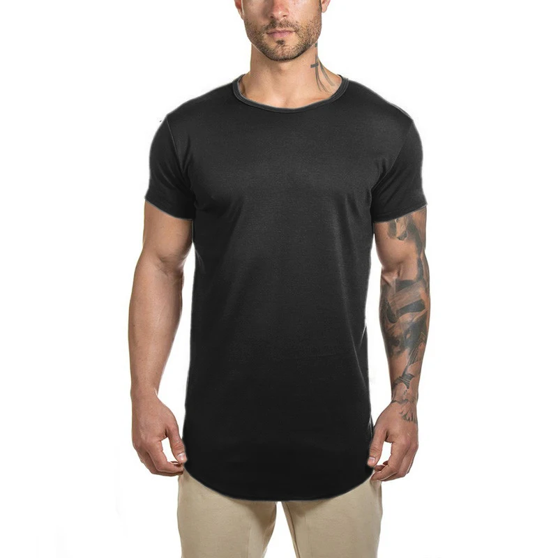 Мужской спортивный зал Футболка фитнес бодибилдинг тренировка с закругленным
