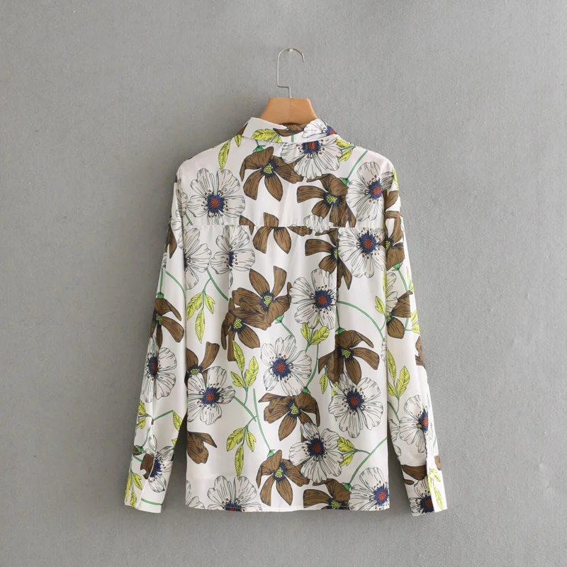 NSZ Women Leaves Print Blouse Long Sleeve Ladies tops Shirt Turn Down Collar Tunic Blusa feminina Camisas Mujer Chemise femme |