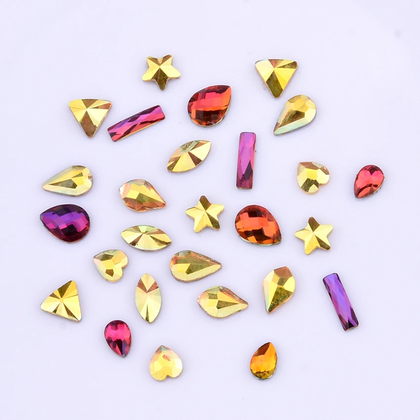 10pcs Gold flat back shaped nail rhinestones stars teardrop designs hot fix strass art ongle crystals accessories TBL1 | Красота и