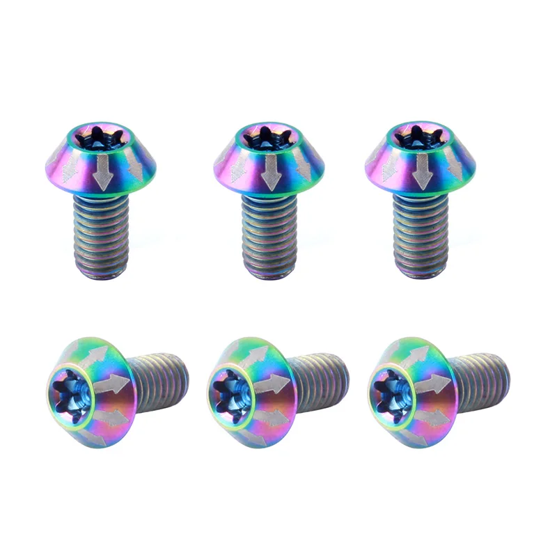 6PCS Color MUQZI 6 шт. велосипедные дисковые тормоза винты для ротора болты M5* 10 мм T25 Велоспорт титановый сплав ультра-светильник красочные винты велосипед - Цвет: 6PCS Color