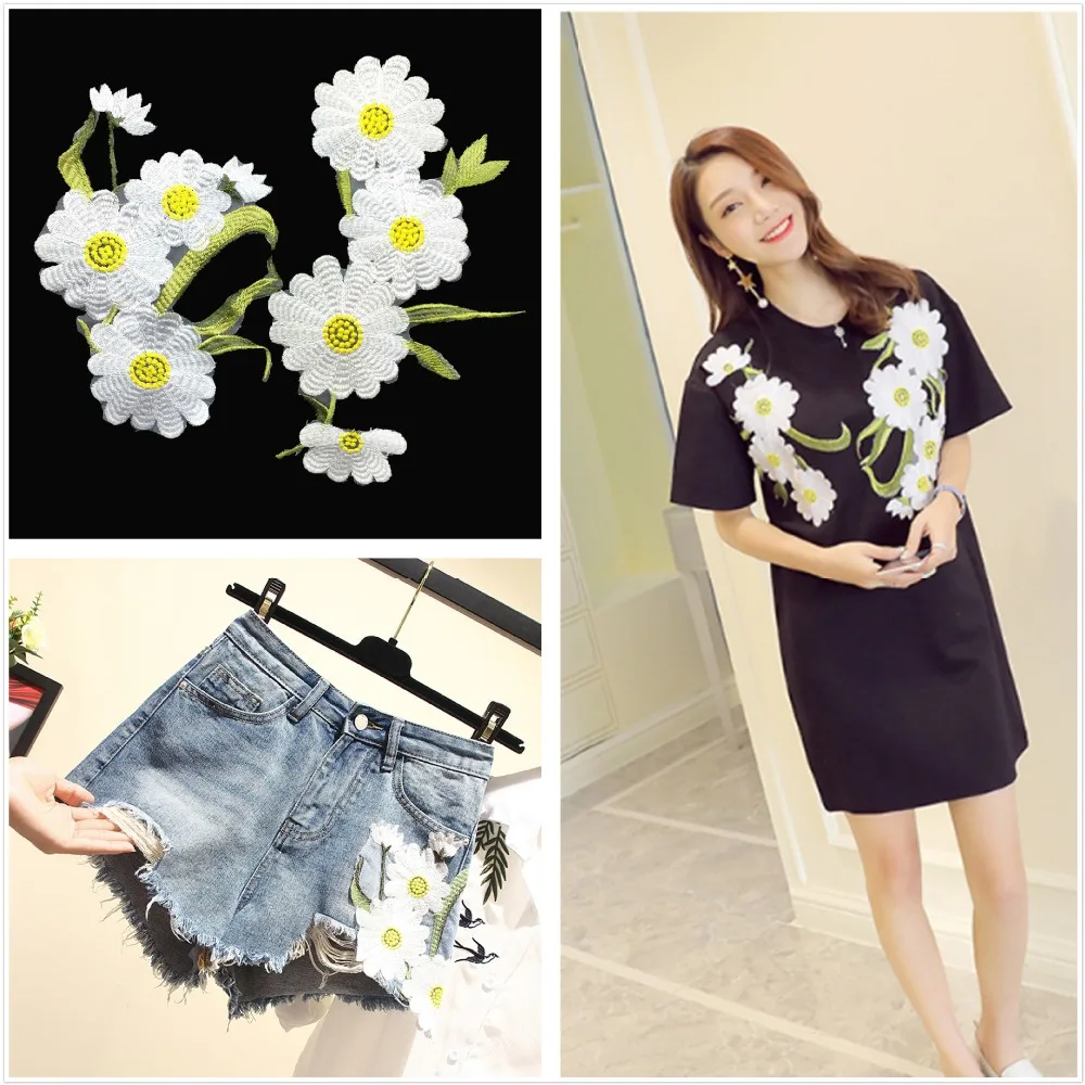 1Pcs Daisy Flower Embroidered Patches Applique for Clothes DIY Sewing Accessories | Дом и сад