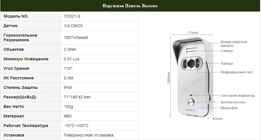 HOMSECUR " Проводной Свободные Руки Видеодомофон Система Вызова+ Белый монитор TC021-S+ TM801R-W