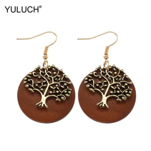 YULUCH большие круглые деревянные серьги из черного дерева в африканском стиле этнические висячие серьги-подвески в стиле бохо женские ювелирные изделия