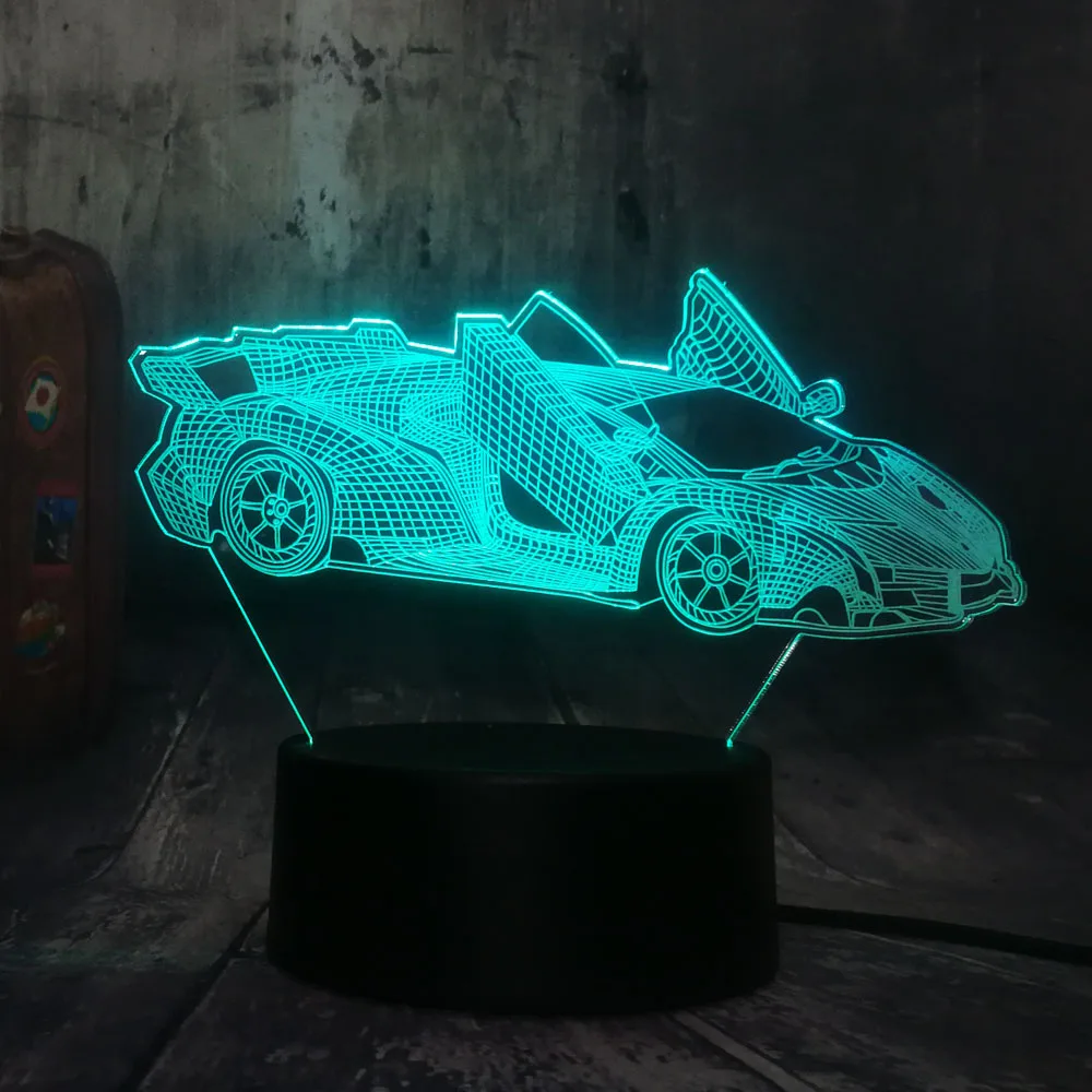 Современный 3D родстер автомобильный светодиодный ночник RGB 7 цветов сменный USB