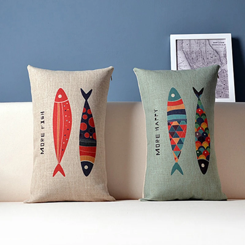 

Digital Printing customized decorative rectangle cushion cover sofa waist cojines personalised fish throw pillow case 30x50cm
