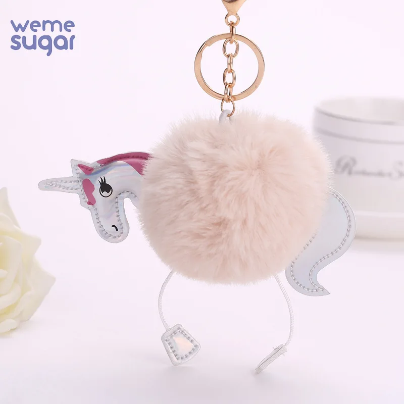 Weme Единорог Keychan мультфильм животное искусственная кожа брелок с шариком для