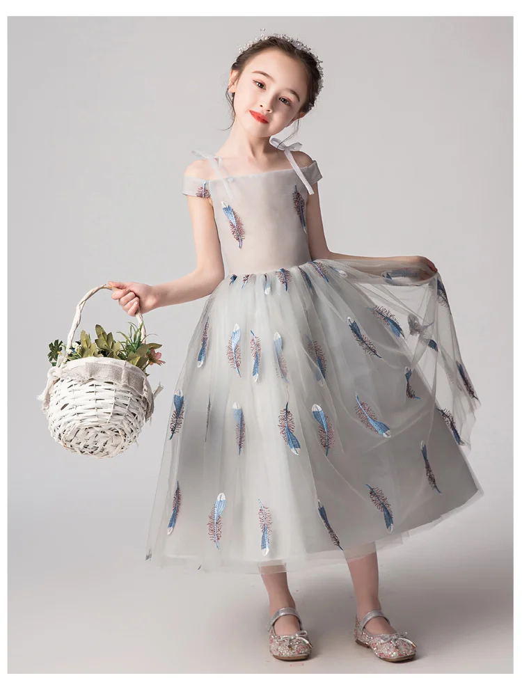 Flower Dress For Girls 10 To 12 Years Summer Teenager Robe Ceremonie Fille Mariage Enfant Gray | Детская одежда и обувь