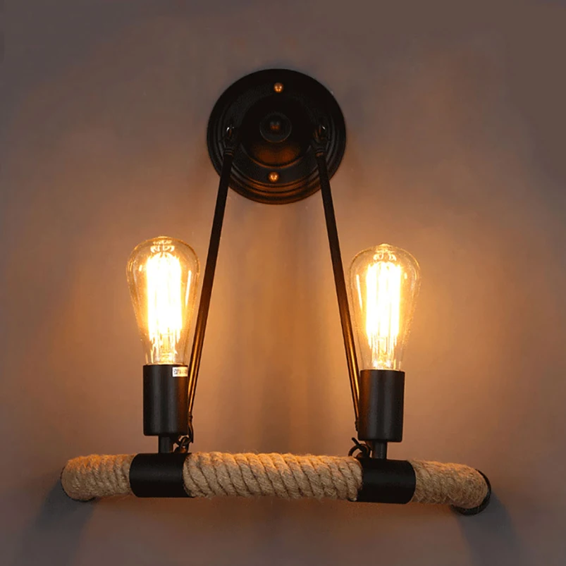 

Vintage Retro Loft Rope Wall Lamp Bedroom Bedside Aisle Corridor Pub Balcony Bar Club Cafe Light Bra Creative Indoor Wall Sconce