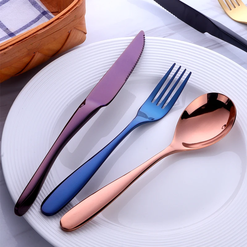18 шт. набор столовых приборов из нержавеющей стали|dinner knife|purple dinnerware setblack tableware |