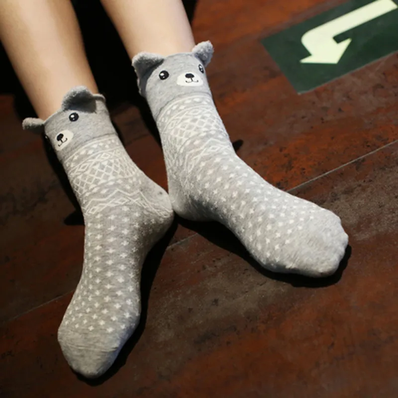 

Cute Autumn Winter Women Sock Lovely 3D Ears Animal Women Panda Brear Pig Giraffe Cartoon Socks Cotton Socks For Women