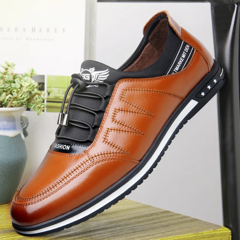 Sneakers men lace-up comfortable genuine leather shoes flat with outdoor walking footwears casual | Обувь