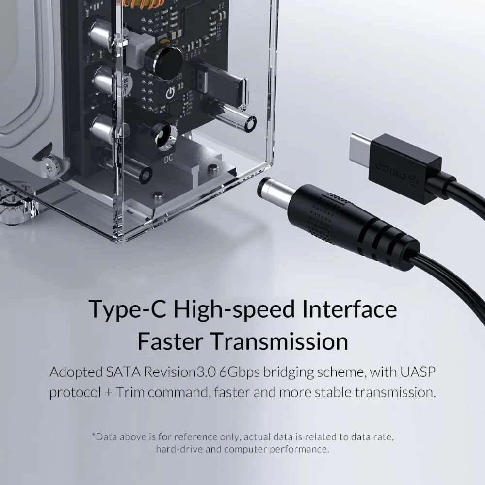 ORICO 3,5 дюйма 2 отсека тип-c портативный жесткий диск SATA к USB C прозрачный HDD чехол HDD док-станция UASP 24 ТБ