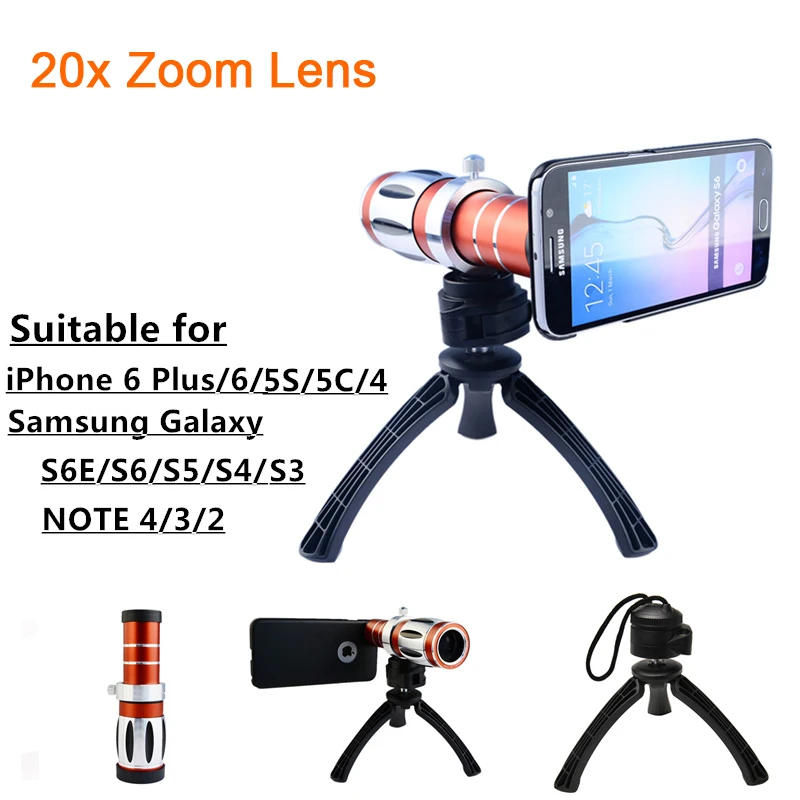 Новинка 2017 года 20x Оптический зум Lentes телеобъектив для Iphone 4 4s 5 5S SE 6 6S 7 Plus штатив