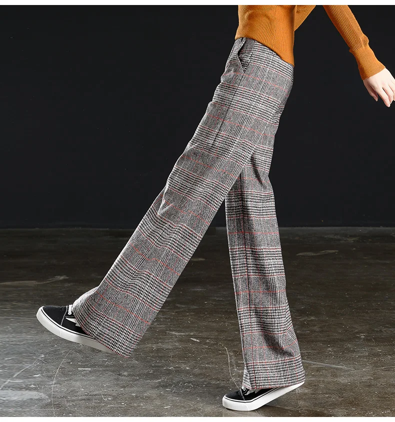 Брюки женские шерстяные с завышенной талией повседневные свободные прямые