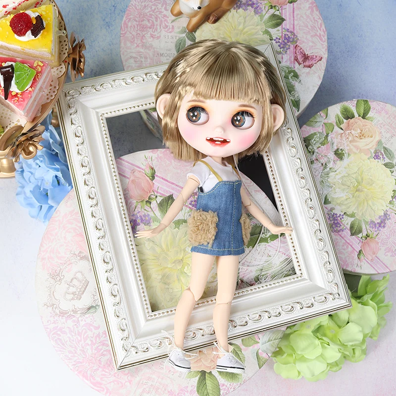 ICY blyth кукла матовое лицо белая кожа золото короткие прямые волосы костюм куклы с зубами губы брови 30 см DIY BJD SD подарок