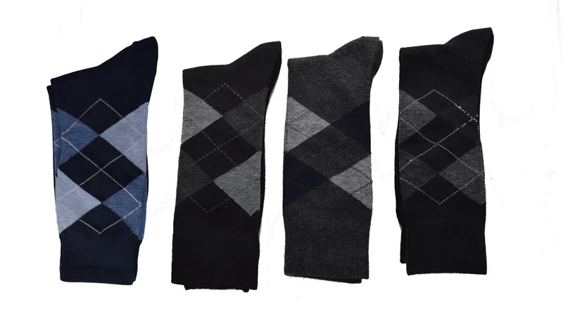 Fcare 4 шт. = 2 пары 40, 41, 42, 43, 44 платье деловые носки длинные ноги calcetines Ромбический принт Осень Зима теплые мужские носки