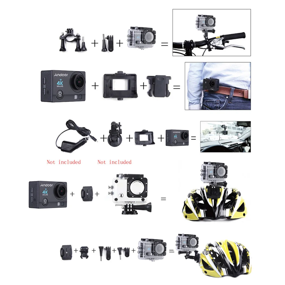 Andoer Q3H " ультра-hd ЖК-дисплей 1080P 4K экшн Камера Wi-Fi 16MP 170 широкоугольный объектив с фокусным расстоянием спортивная видеокамера для подводной съемки с Водонепроницаемый чехол для видеокамеры