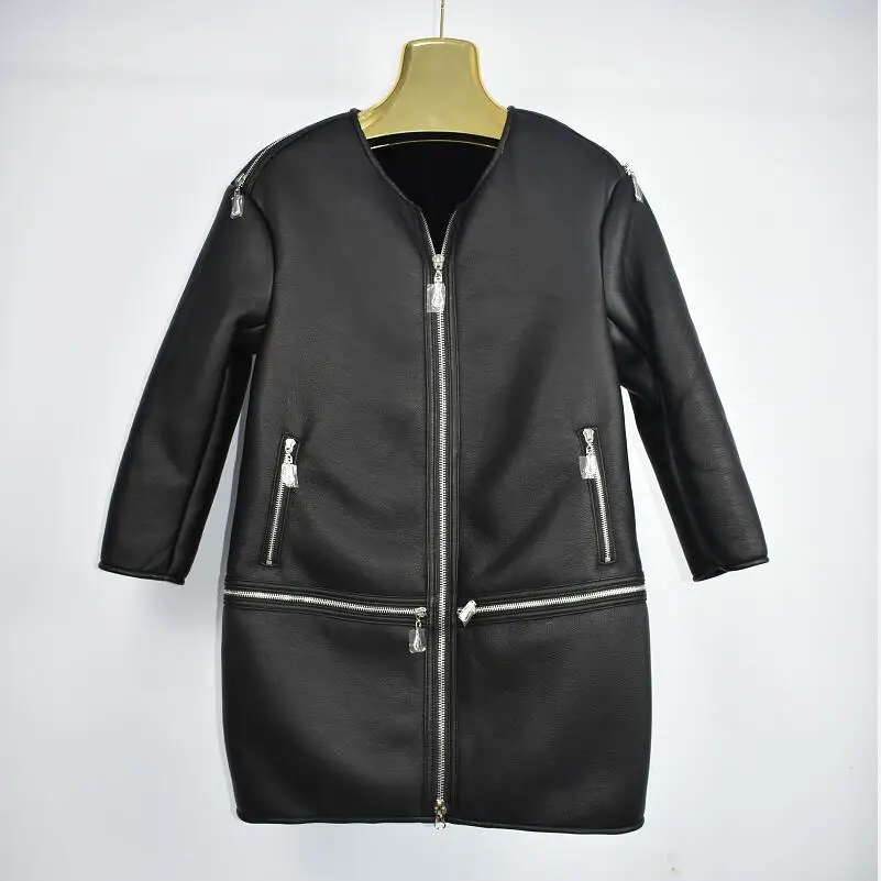 Новое Женское шерстяное кожаное пальто для осени и зимы меховые куртки из овчины