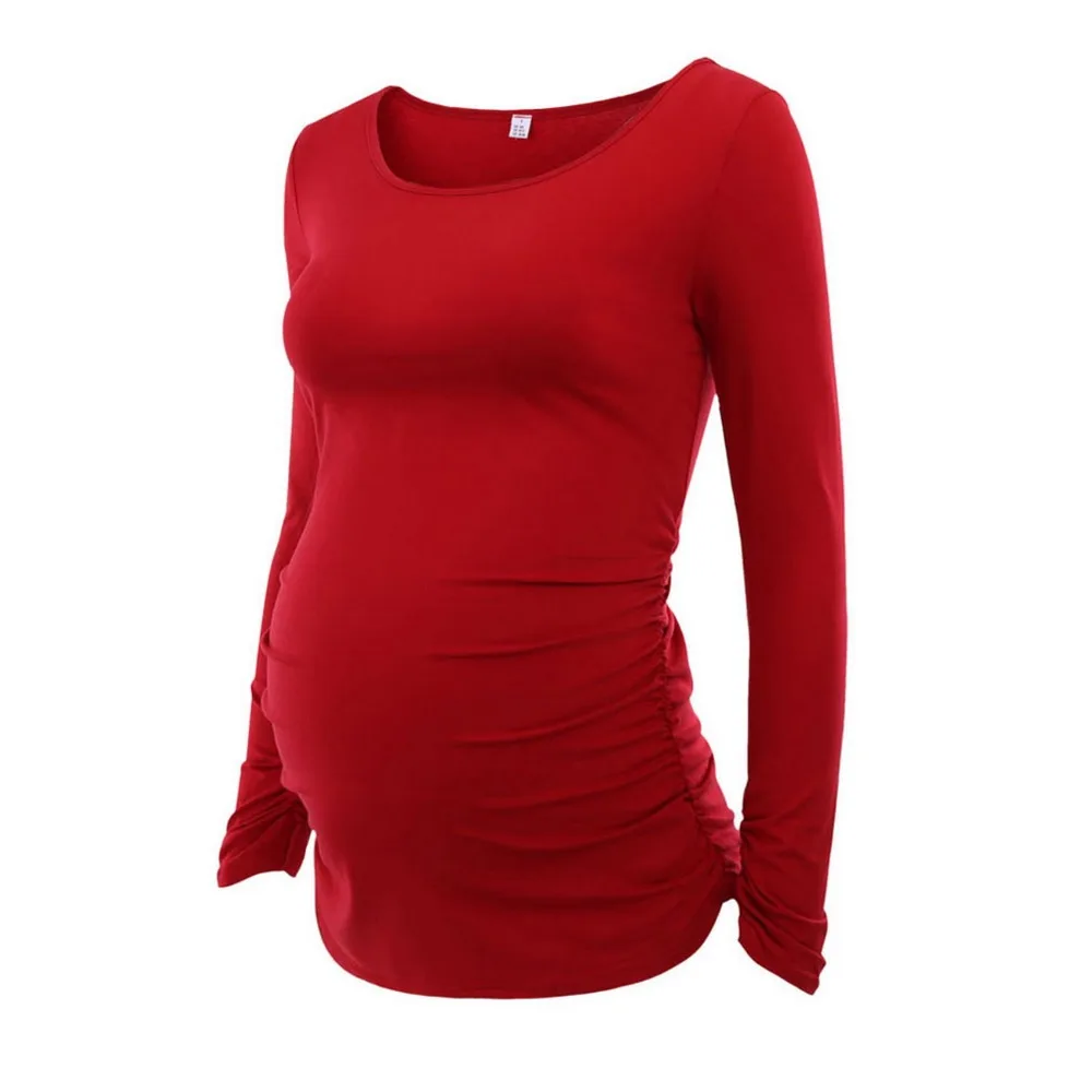 

Maternity Tops Round Neck Long Sleeve Classic Top Flattering Side Ruching Scoop Neck Pregnancy Tunic for Pregnant Women