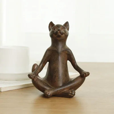 Старинный старый ржавый стиль кошка фигурка Йога ручной работы Смола украшения