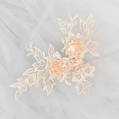 10 шт./лот '3D цвет свадебное платье Кружева Аппликация DIY ремесло цветок патч одежды вспомогательный материал золото синий патч RS446 - Цвет: Light orange