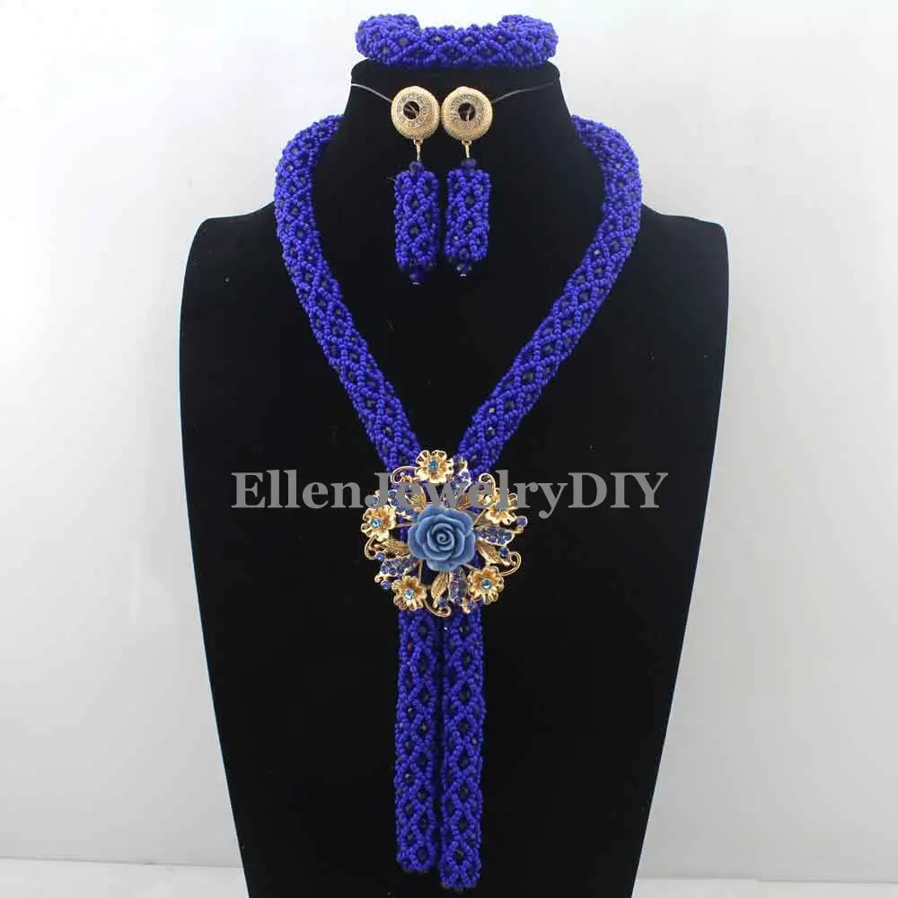 Роскошные нигерийские Свадебные бусины Королевского синего цвета комплект