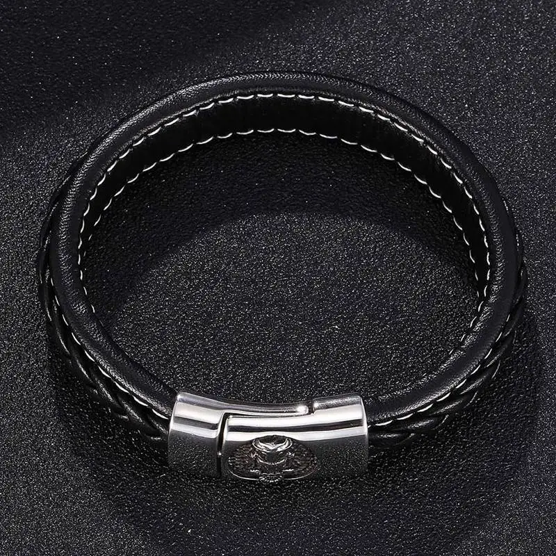 Черный плетеный кожаный браслет с совой мужские ювелирные изделия панк
