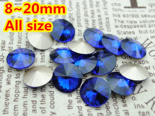 

100pcs/lot Cobalt Color 8mm,10mm,12mm,14mm,16mm,18mm,20mm Chinese Top Quality Round Fancy Stone Rivoli glass beads,Free Shipping
