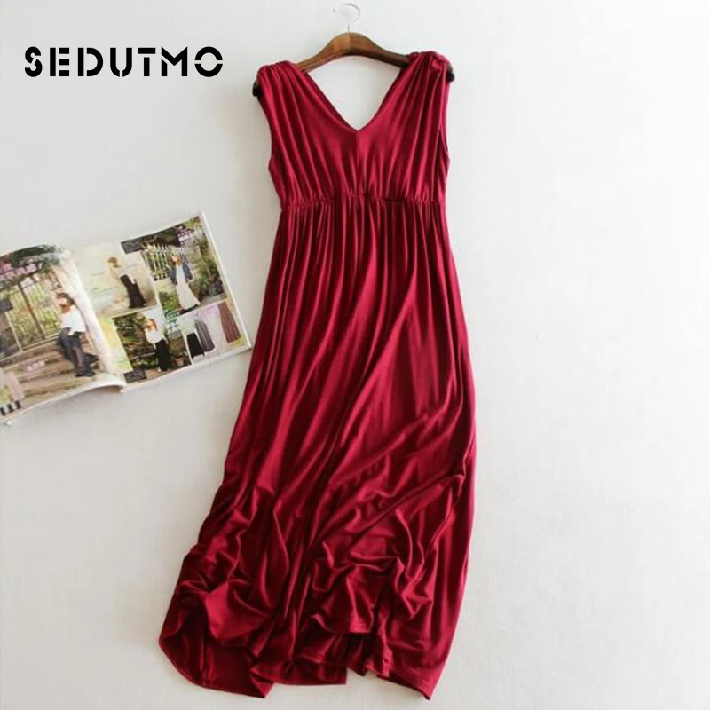 Женское летнее платье туника SEDUTMO базовый черный сарафан из модала вечерние платья с v образным вырезом