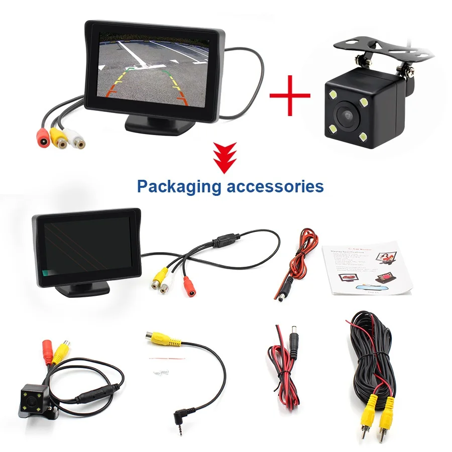 2 в 1 TFT 4,3 дюймов авто TFT lcd камера заднего вида парковочный цветной монитор+ светодиодный ПЗС камера ночного видения с автомобильными мониторами - Цвет: 4led