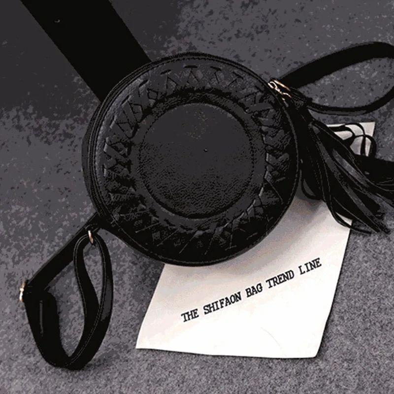 Новые модные женские сумки с кисточками и круглым плетением через плечо милые |