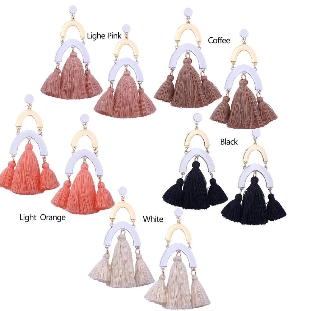 Мода Арка мост дизайн кисточкой серьги Boho нить Tassle Висячие для Для женщин