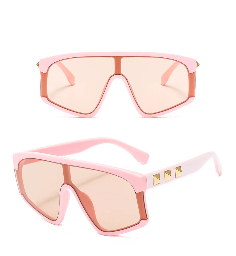 Luxury Punk Sunglasses Women Rivet Oversized Sun Glasses Cool Mirror Lens Glasses Flat Top Gradient Eyewear Oculos De Sol UV400
