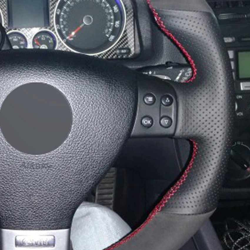 Черная замша натуральная кожа DIY чехол рулевого колеса автомобиля для Volkswagen Golf 5