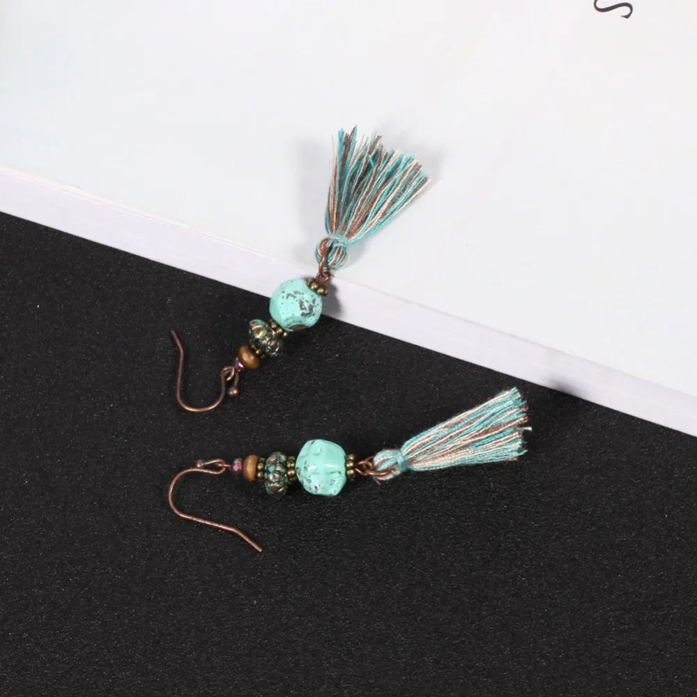 Винтажные дизайнерские тканевые серьги с кисточками для женщин антикварные