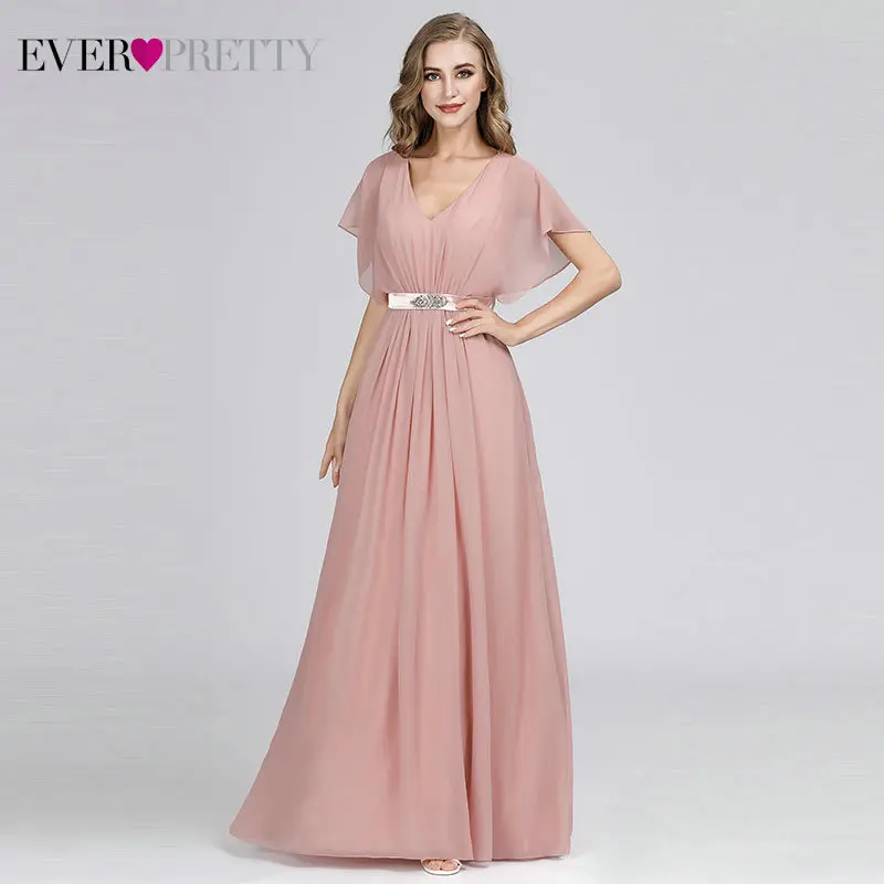 Выпускные платья 2020 Ever Pretty Pink с v образным вырезом Элегантные шифоновые длинные