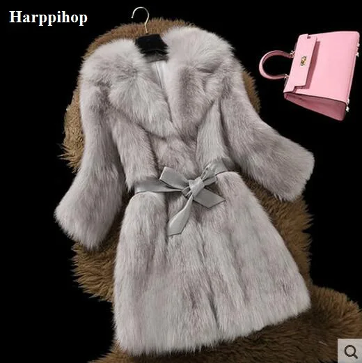

Новинка, пальто из натурального Лисьего меха, длинное пальто в Корейском стиле с воротником из лисьего меха и рукавами в три точки, однотонн...