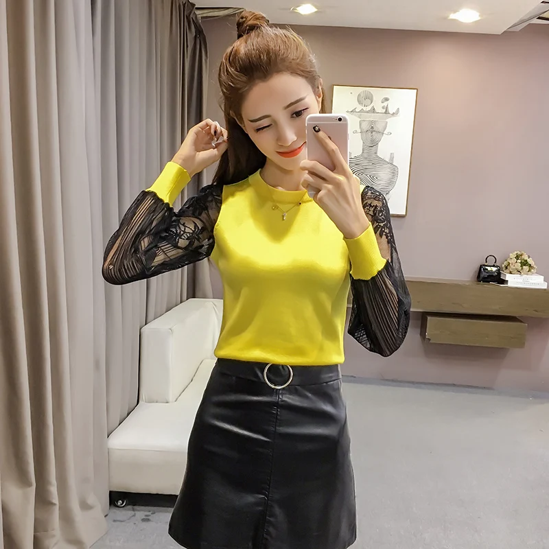 2020 Новое поступление модные женские свитера кружевные Лоскутные Повседневные